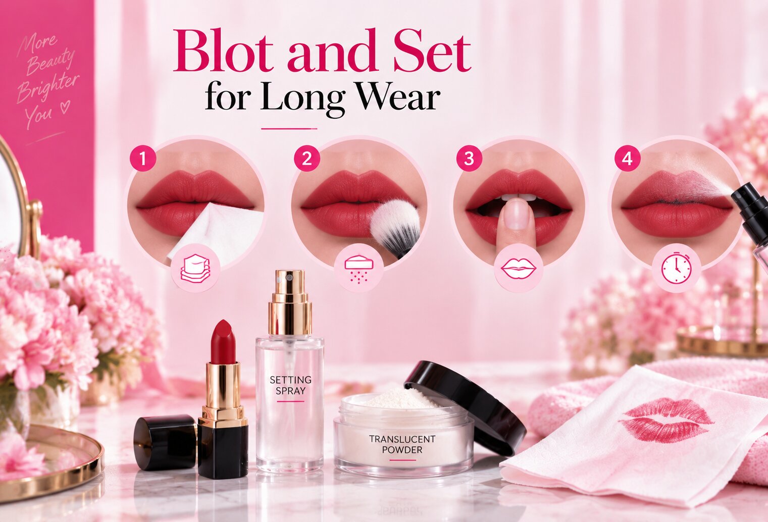 How to blot and set red lipstick to prevent smudging and improve wear time