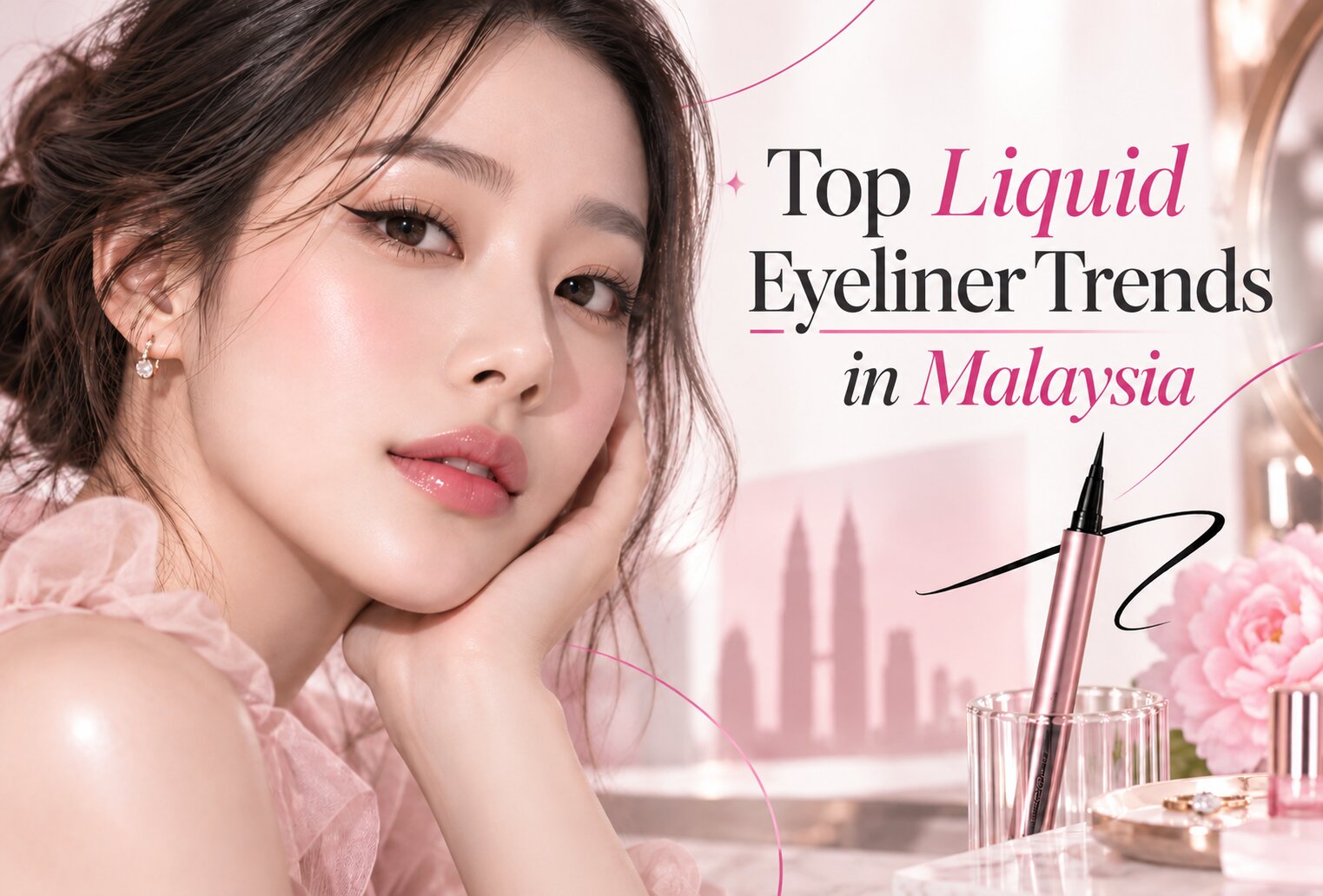 Woman wearing liquid eyeliner with a guide to top liquid eyeliner trends in Malaysia